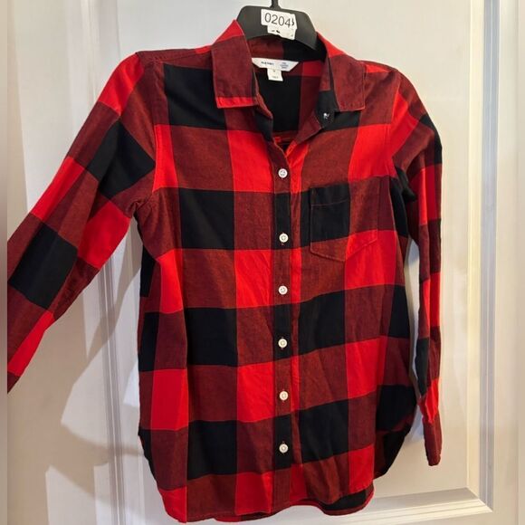 Old Navy Tops - Old Navy Red and Black Plaid flannel Button-Up Shirt Sz XS